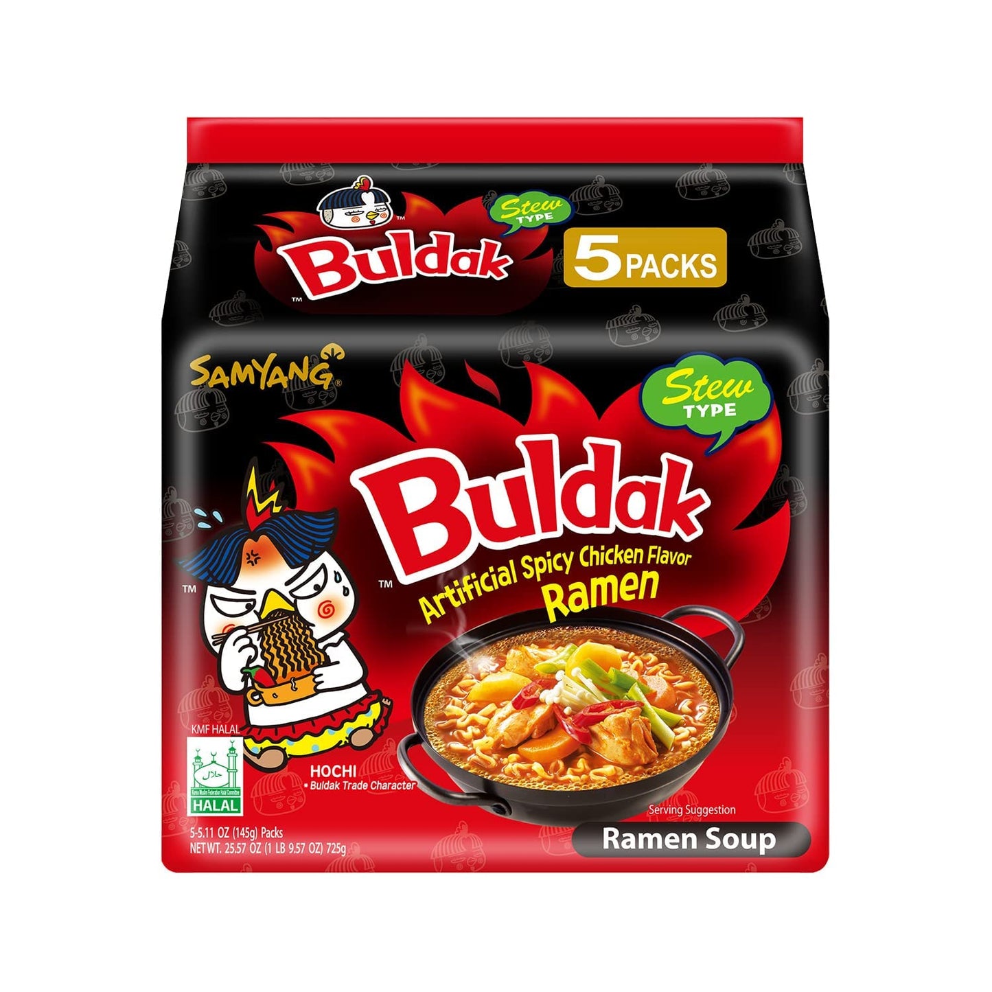 SAMYANG Buldak Chicken Flavor Ramen Noodles Multi Stew, 삼양 불닭볶음면 멀티 탕 찌개 (153g) (Pack of 5)