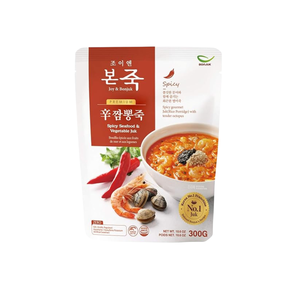 BONJUK Octopus & Kimchi (Juk) Porridge - Korean soup stew Kfood, Hearty Breakfast Oat Meal – 10.6oz(300g), pouch type