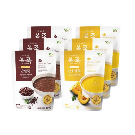 BONJUK 6 Pack Bundle Set (3 x Sweet Red Bean, 3 x Sweet Pumpkin) - Ready to eat meal (300gx6), Easy to prepare porridge pouch