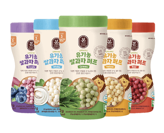 Bon Organic Rice Puff Snack 5 pcs, Purple, White, Green, Yellow, Red